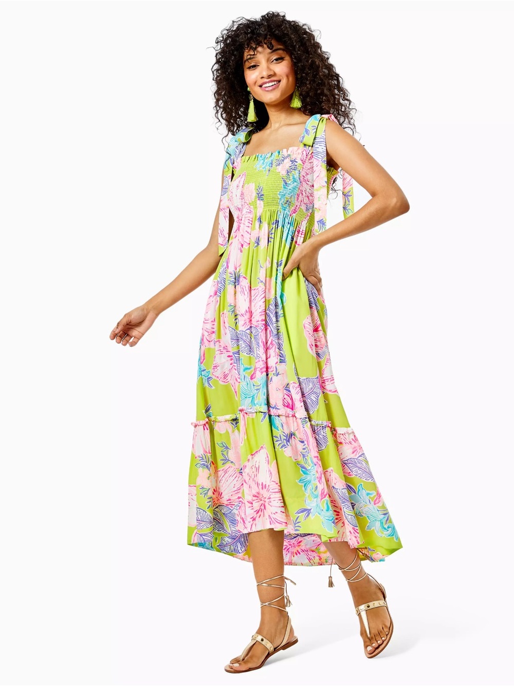 Lilly Pulitzer Matcha Green Boho Babe Floral Rivera Midi Maxi Dress S
